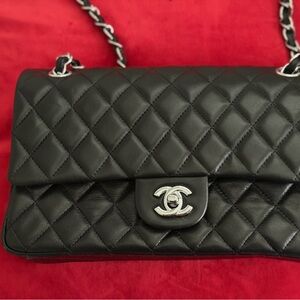 Chanel Black Quilted Shoulder Bag with Silver Accents